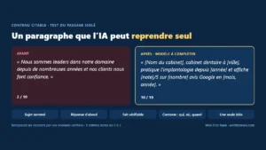 Contenu citable : exemple de paragraphe réécrit avant et après, avec les critères du test du passage isolé