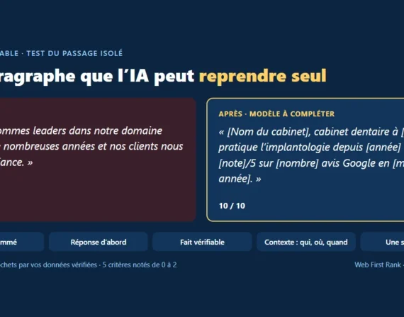 Contenu citable : exemple de paragraphe réécrit avant et après, avec les critères du test du passage isolé