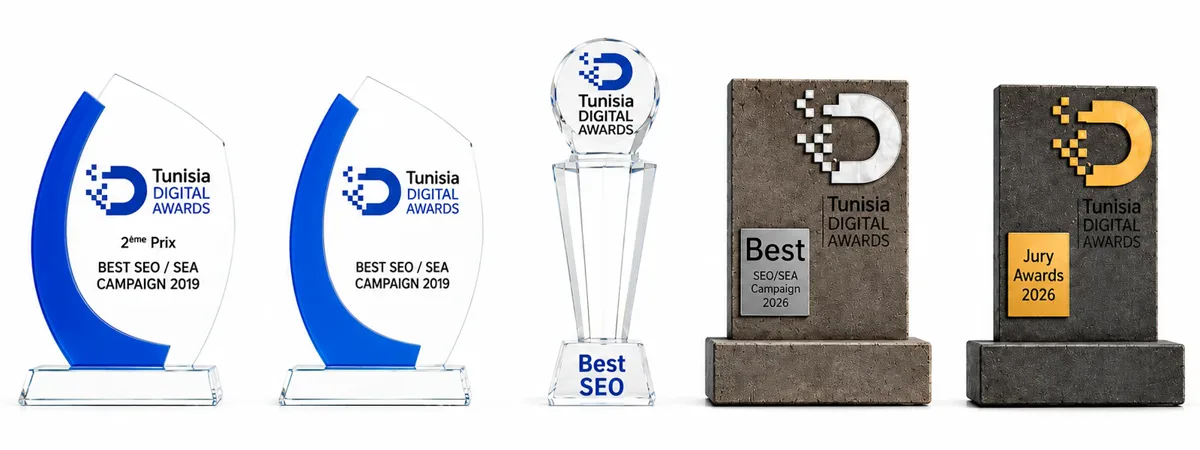 Les cinq trophées Tunisia Digital Awards de Web First Rank : 2017, 2019 et 2026