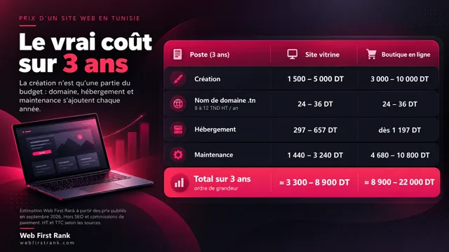 Article du blog Web First Rank : le vrai coût d’un site web sur 3 ans en Tunisie